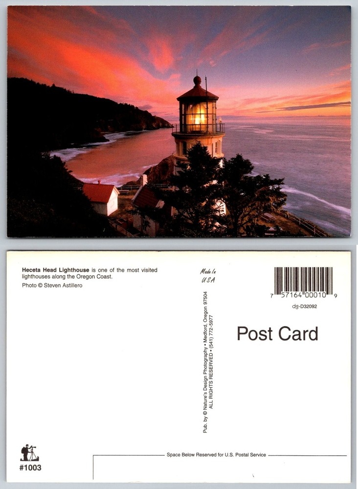 Heceta Head Lighthouse Oregon Coast Sunset Postcard Nature's Design Photo