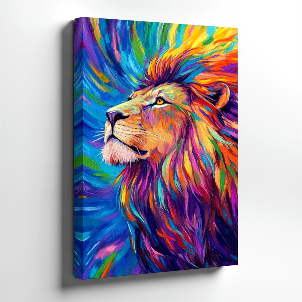 Wall Art Colorful Lion Portrait Canvas Print Abstract Animal Painting Decor