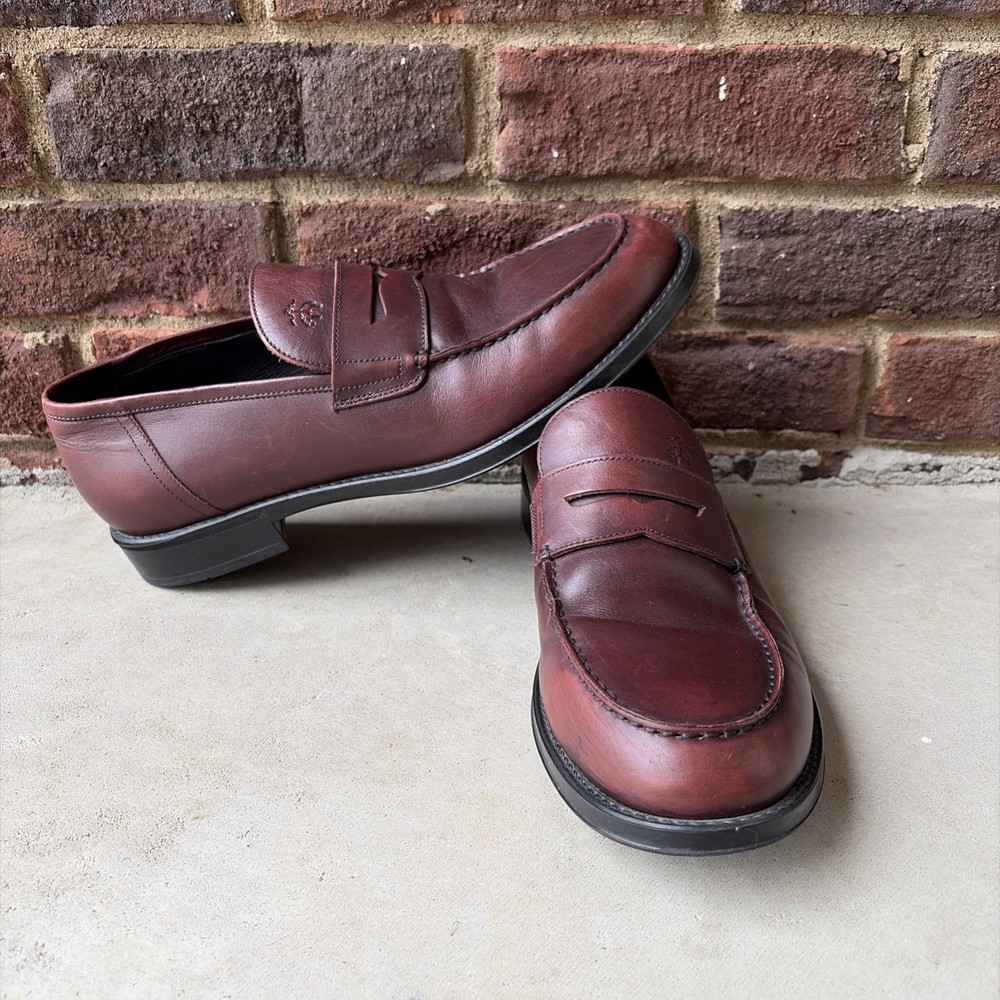 Brooks Brothers 1818 Burgundy Leather Penny Loafers Shoes Size 8 Italy EUC