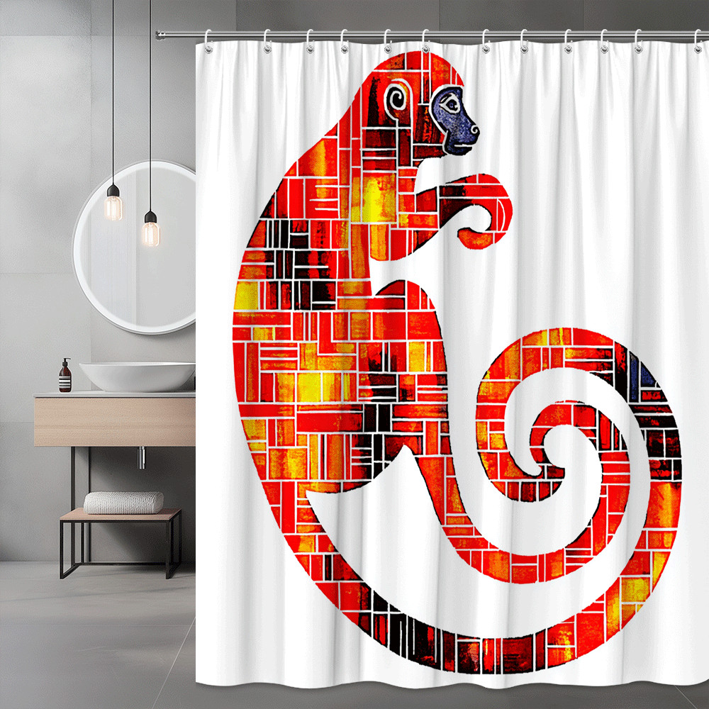 Abstract Monkey Shower Curtain Red Orange Black Graphic
