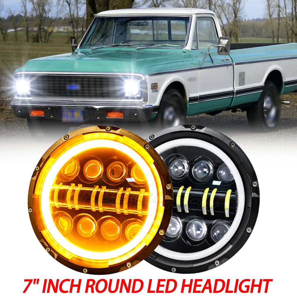 PAIR 7Inch Round LED Headlight Hi/Lo Beam For Chevrolet C10 C20 K20 K30 Pickup