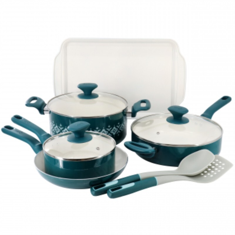Spice By Tia Mowry 10 Piece Ceramic Nonstick Aluminum Cookware Set In Teal