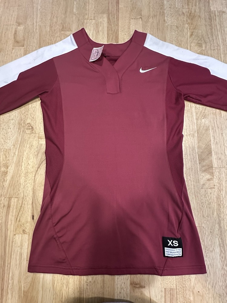 Nike Dri-Fit Softball Athletic Jersey Shirt Women Burgundy Short Sleeve-Size XS