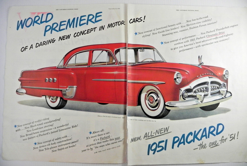 1950 Packard Print Ad - Attractive Double-Page Ad with Packard Patrician 400 Red