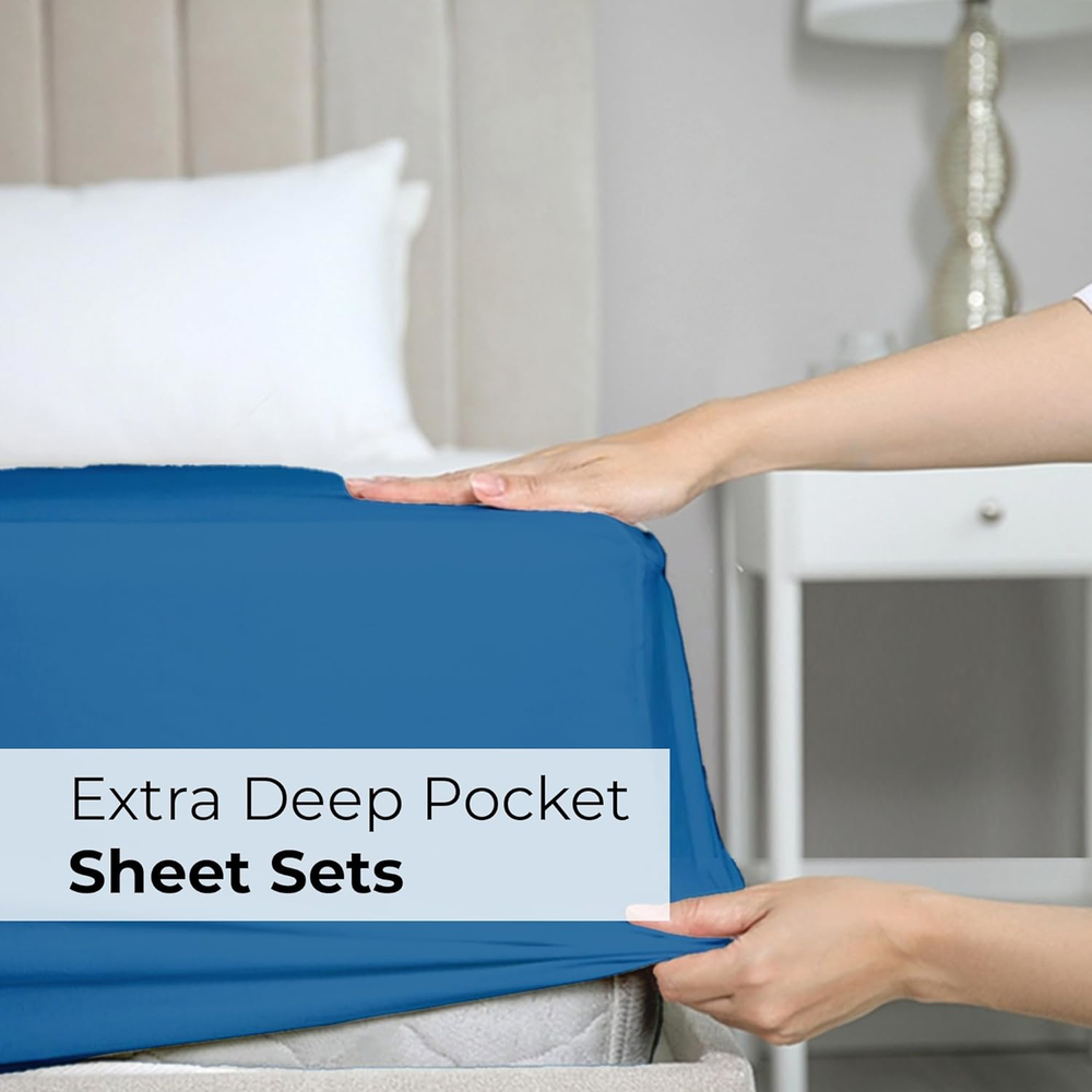 Extra Deep Split King 7-Piece Cooling Royal Blue Sheet Set