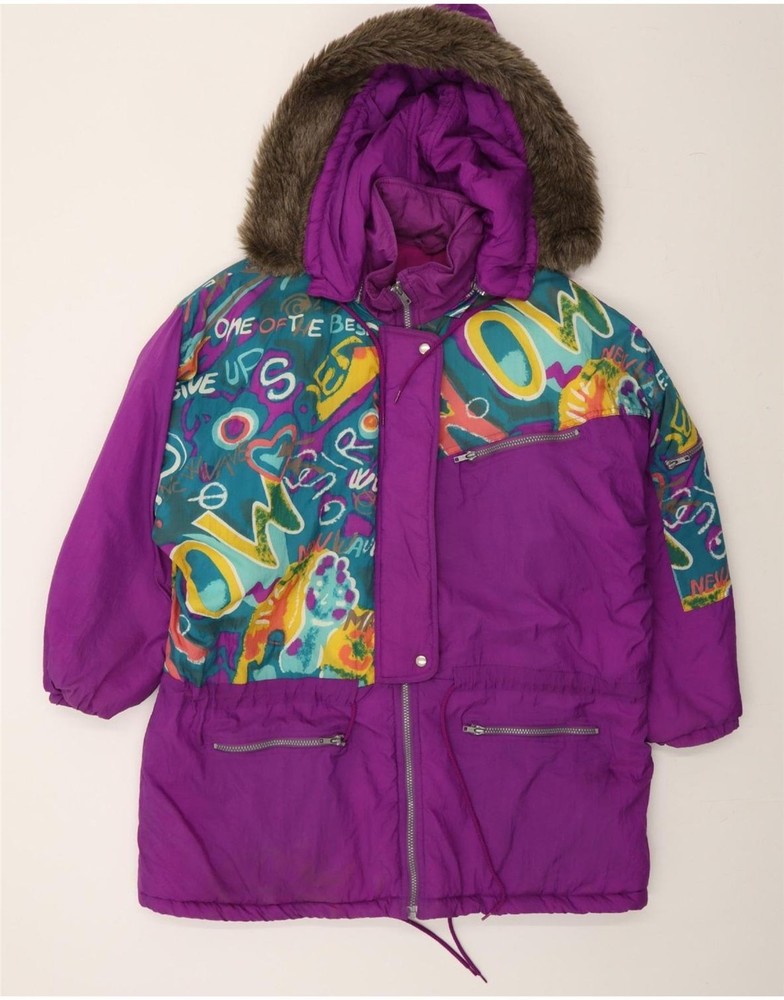 Vintage Womens Abstract Pattern Purple Windbreaker Coat Size IT 46 Large DI46-image