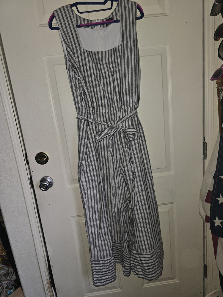 Ladies Lane Bryant Sleeveless Jumpsuit White With Blue Stripes Sz 22