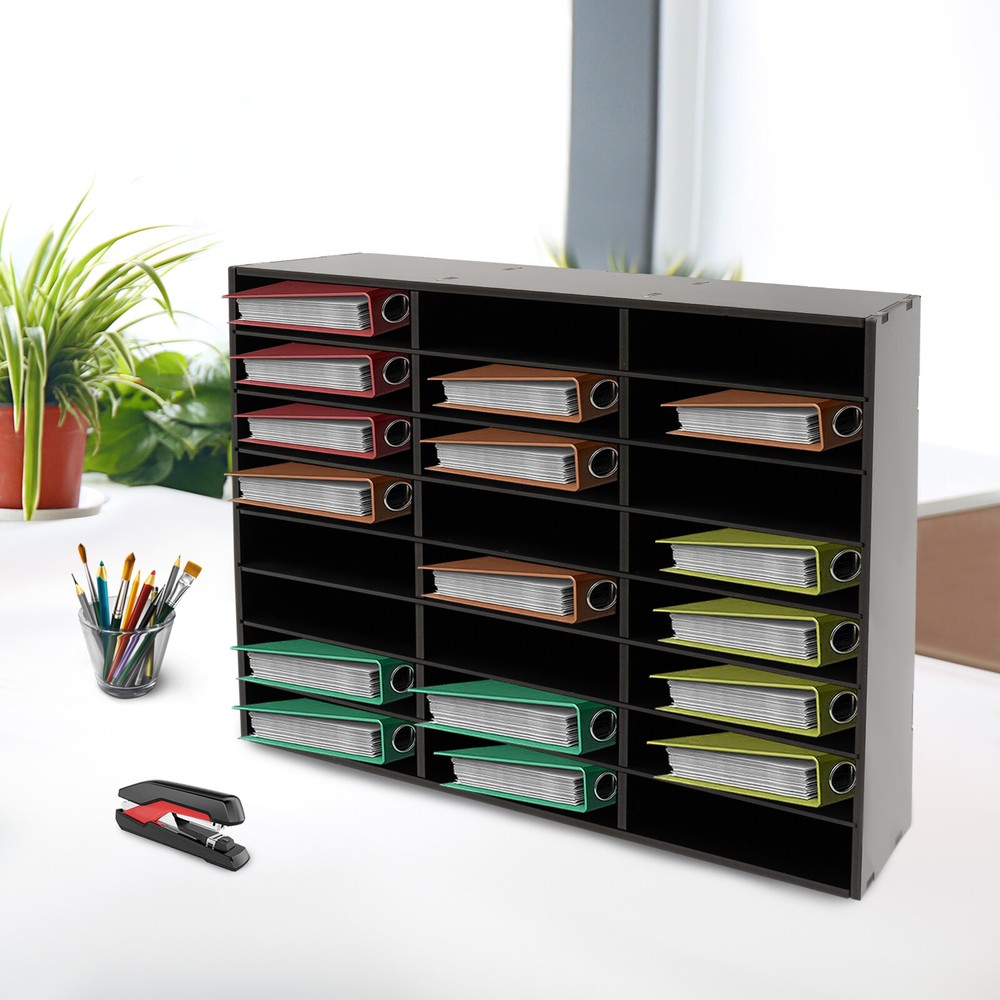 PVC Desktop Literature Organizer - Durable Black File Sorter & Display Stand