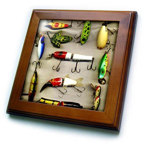 3dRose Old Lures Fishing 8x8 Framed Tile