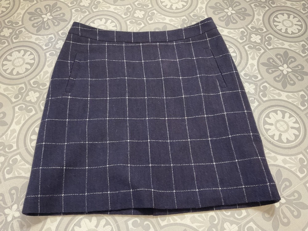 White stuff Aline skirt mini navy check wool mix smart casual pockets UK 12