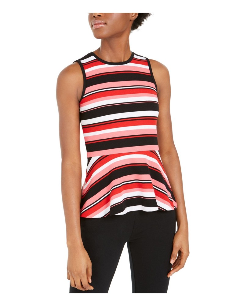 MICHAEL KORS Womens Pink Striped Sleeveless Jewel Neck Top in Petite Sizes