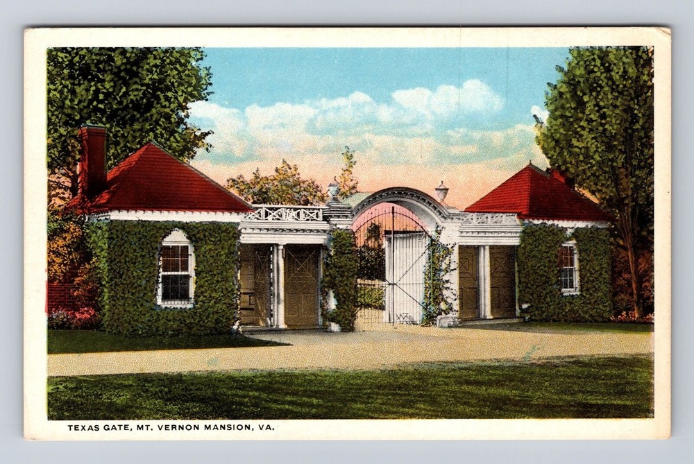 Mt Vernon Mansion VA-Virginia, Texas Gate, Antique, Vintage Souvenir Postcard