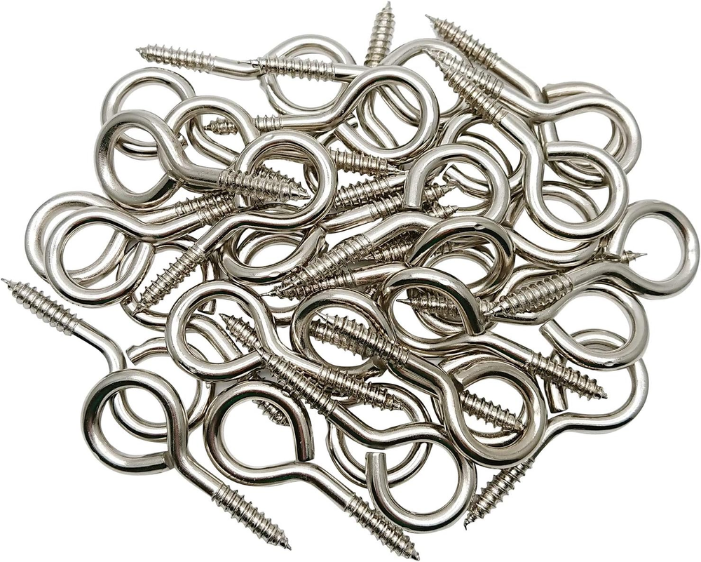 1.5 Inch Screw Eyes Metal Eye Hooks Small Eyelet Screws, 50 Pcs