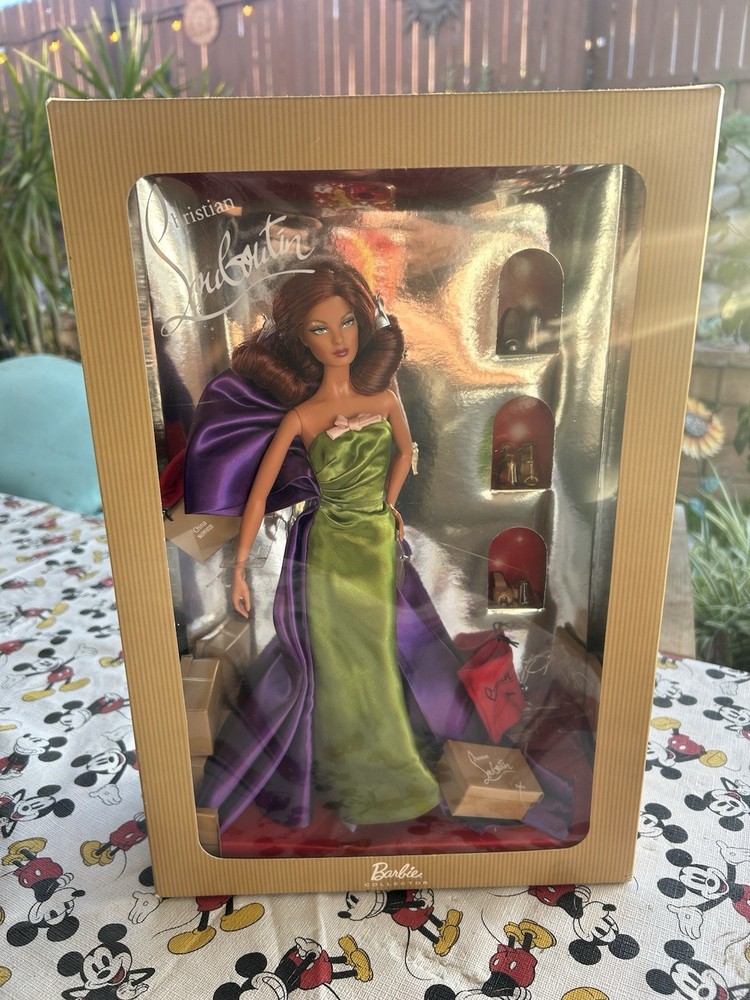 Christian Louboutin Mattel Barbie Anemone Doll Green Silk Dress Collectable