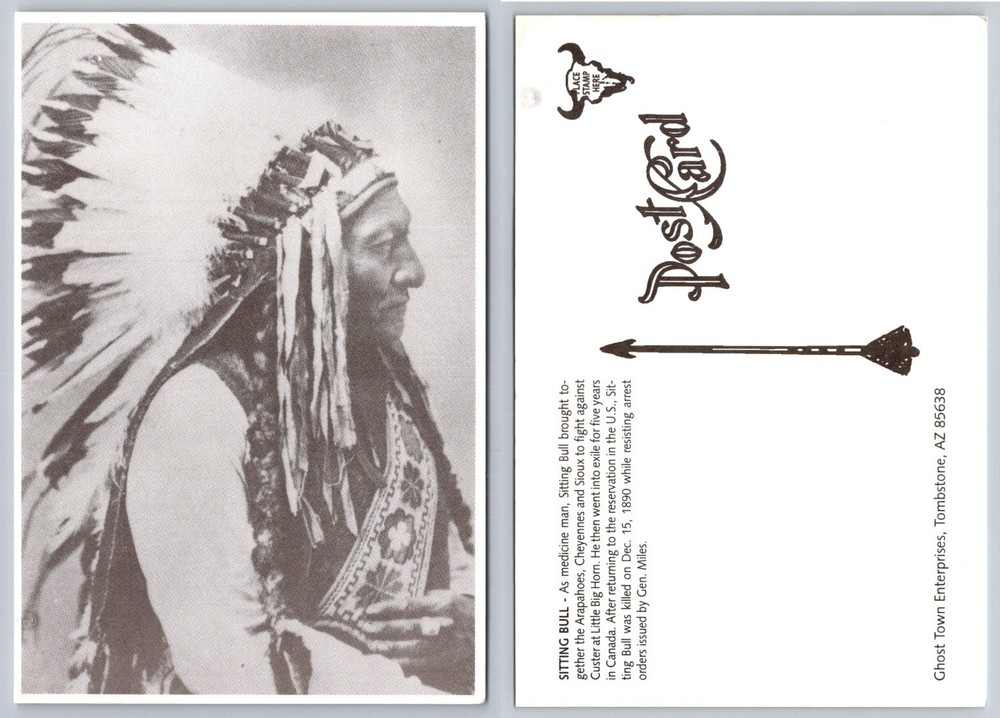 Sitting Bull Native American Chief Portrait Postcard Ghost Town Tombstone AZ