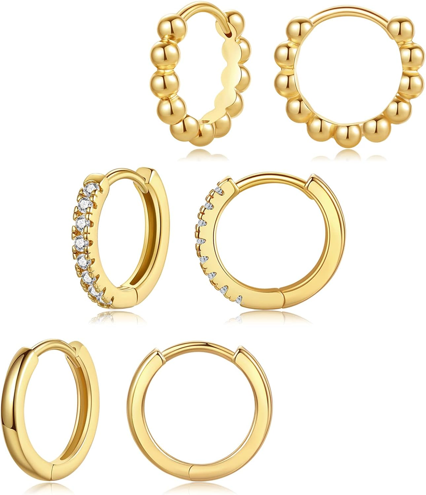 Small Gold Hoops Huggie Earrings for Women 14K Real Gold Plated Dainty Cubic Zir