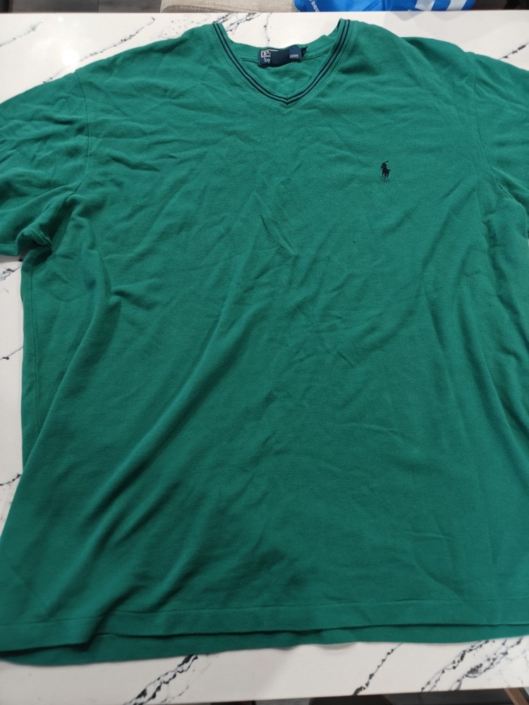 Vintage Polo Ralph Lauren T Shirt Mens XL Green Ringer V Neck Made In USA