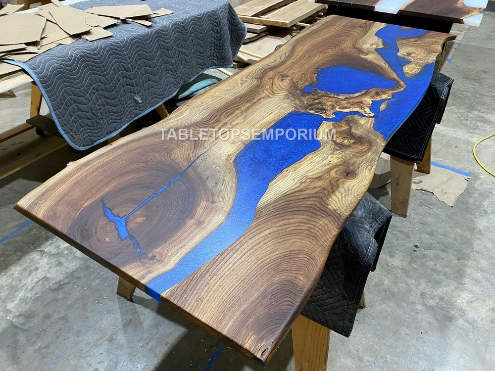 Live Edge Acacia Table Custom Dining Epoxy Resin River Table Cafeteria Décor Art