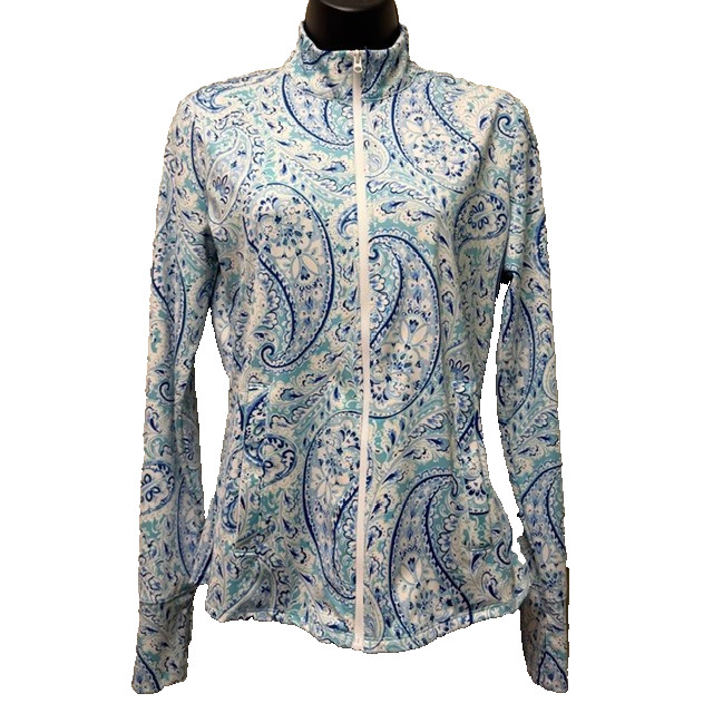 SIGRID OLSEN Golf Tennis Blue Paisley Full Zip Jacket Small UPF 50 Athleisure