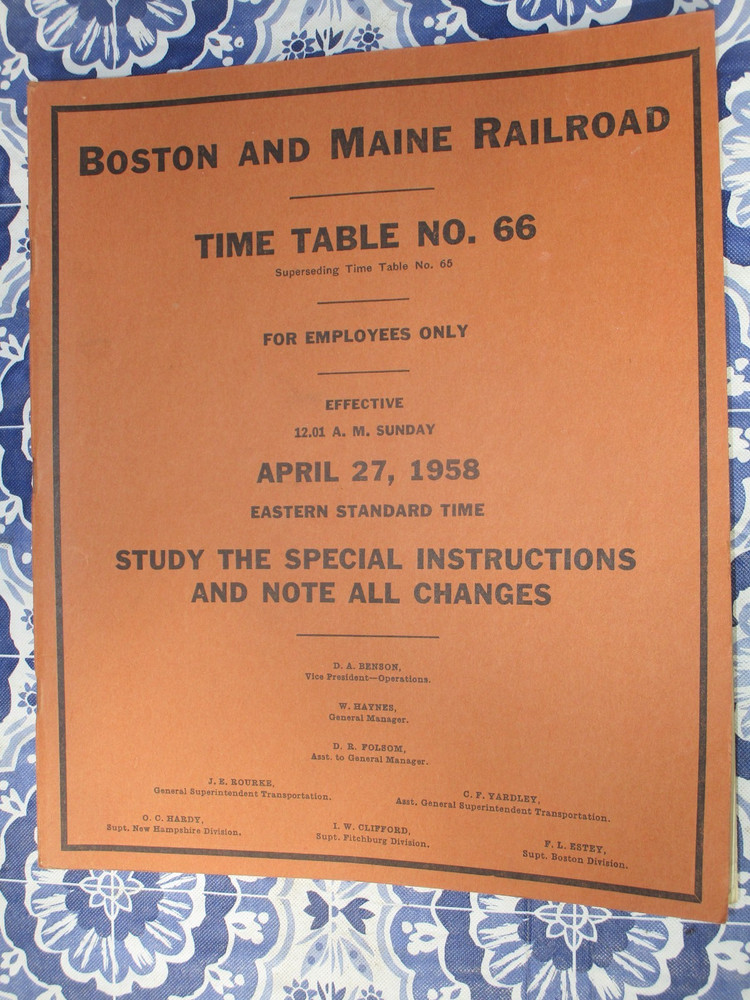 Boston and Maine Railroad Time Table No.66 For 04-27-1958