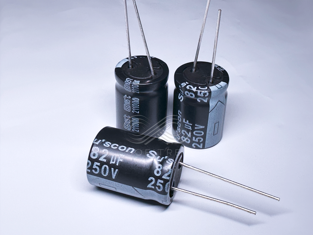 5-Pack SE Suscon 82uF 250V Radial Electrolytic Capacitors 16x22mm Long Life