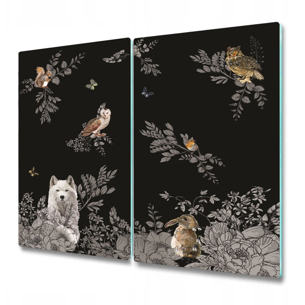 Glass Worktop Saver Kitchen Dark Forest wild animals Fairytale Dark room 2x30x52