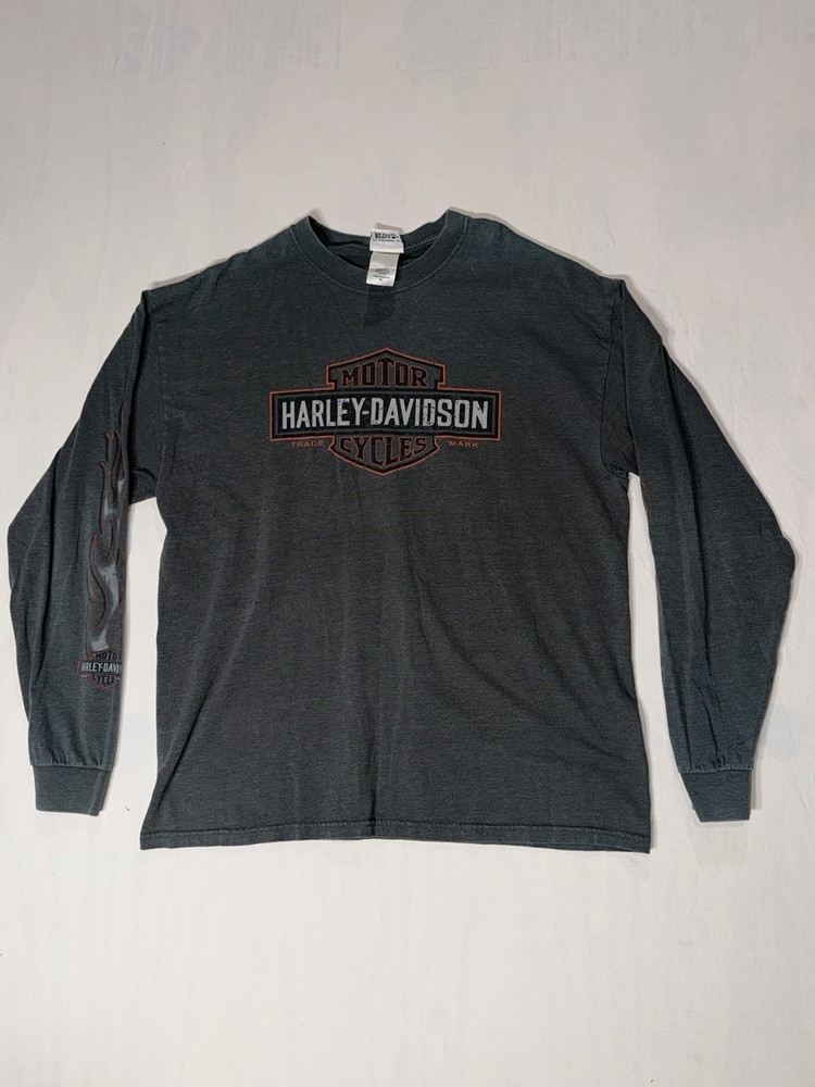 Y2K Harley Davidson Motorcycles Flame Sleeves Long Sleeve Shirt Sz Xl Biker
