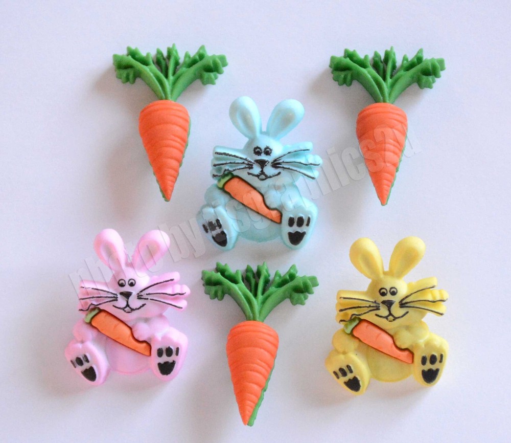 Hoppy Easter / Shank Back ~ Bunny & Carrot Buttons /  ~ Jesse James Dress It Up