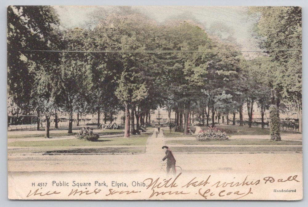 Elyria Ohio Public Square Park Handcolored Postcard 1907 Rotograph Co.