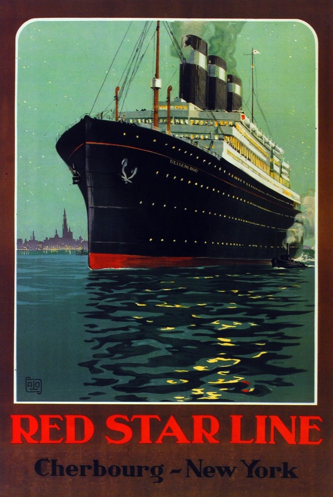 red Star Line Cherbourg New York Decor Poster. Fine Graphic Art Design. 2943