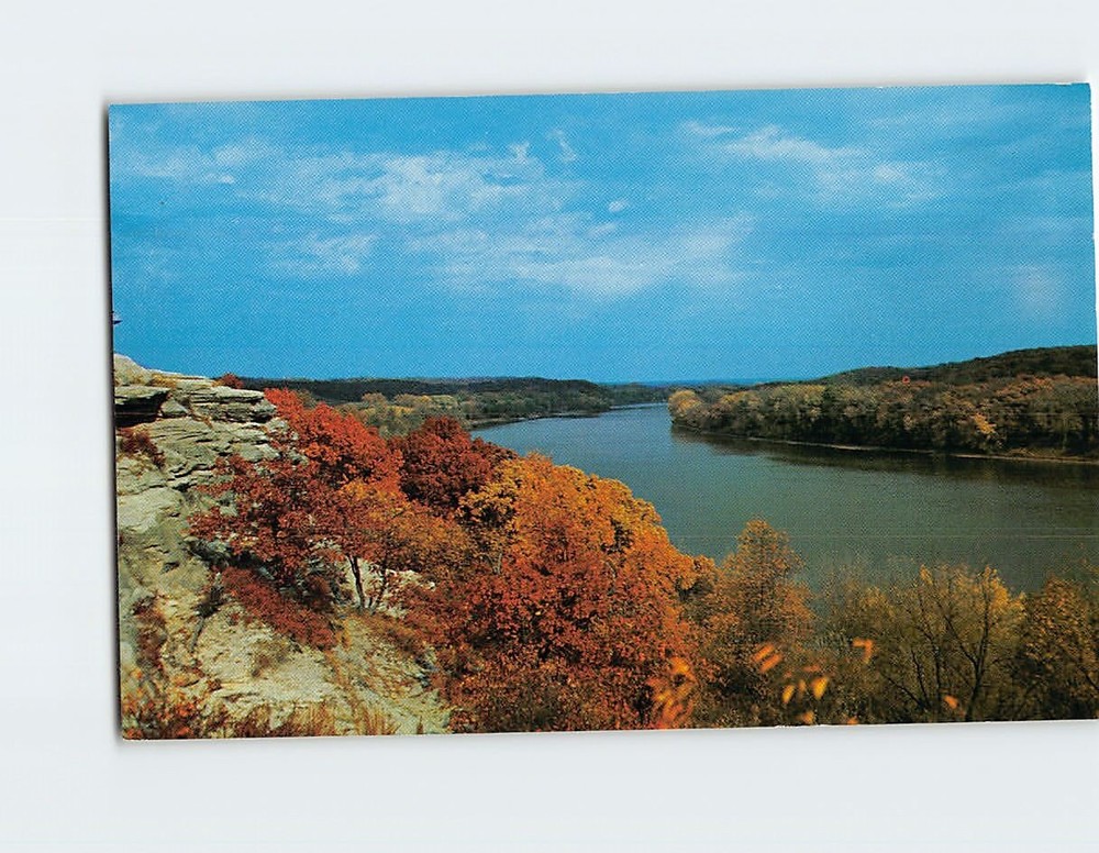Postcard View of Rock River from Castle Rock Oregon Illinois USA