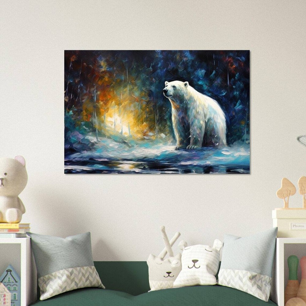 Abstract Polar Bear with Northern Lights Wall Art Canvas Unframed Print Art-image