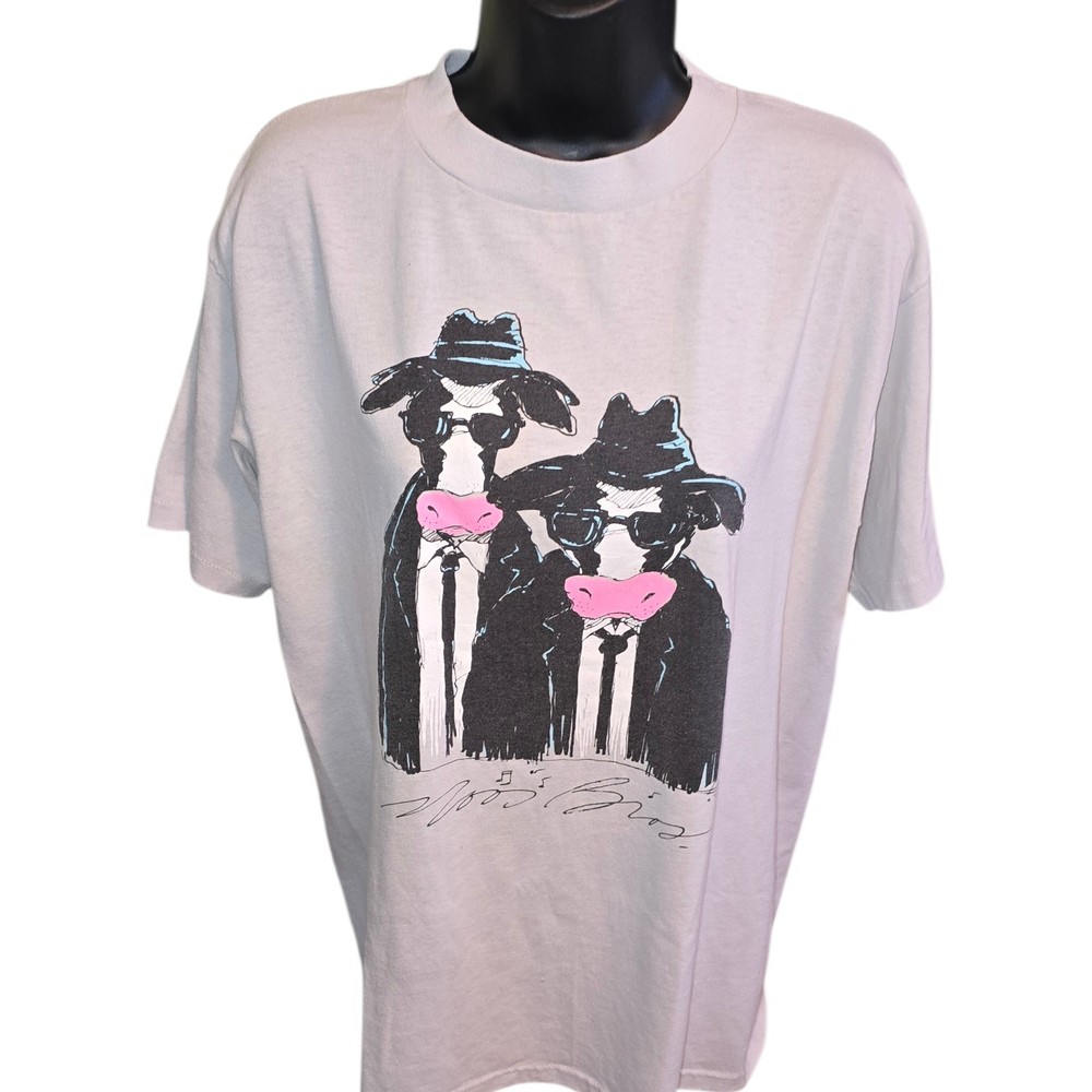 Vintage Cow Blues Brothers Style Tee L USA Single Stitch 90s