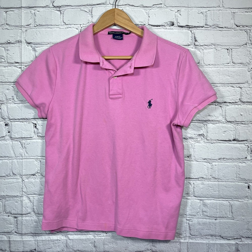 Ralph Lauren Sport Slim Fit Polo Shirt Womens Size XL Pink Cotton Button Up