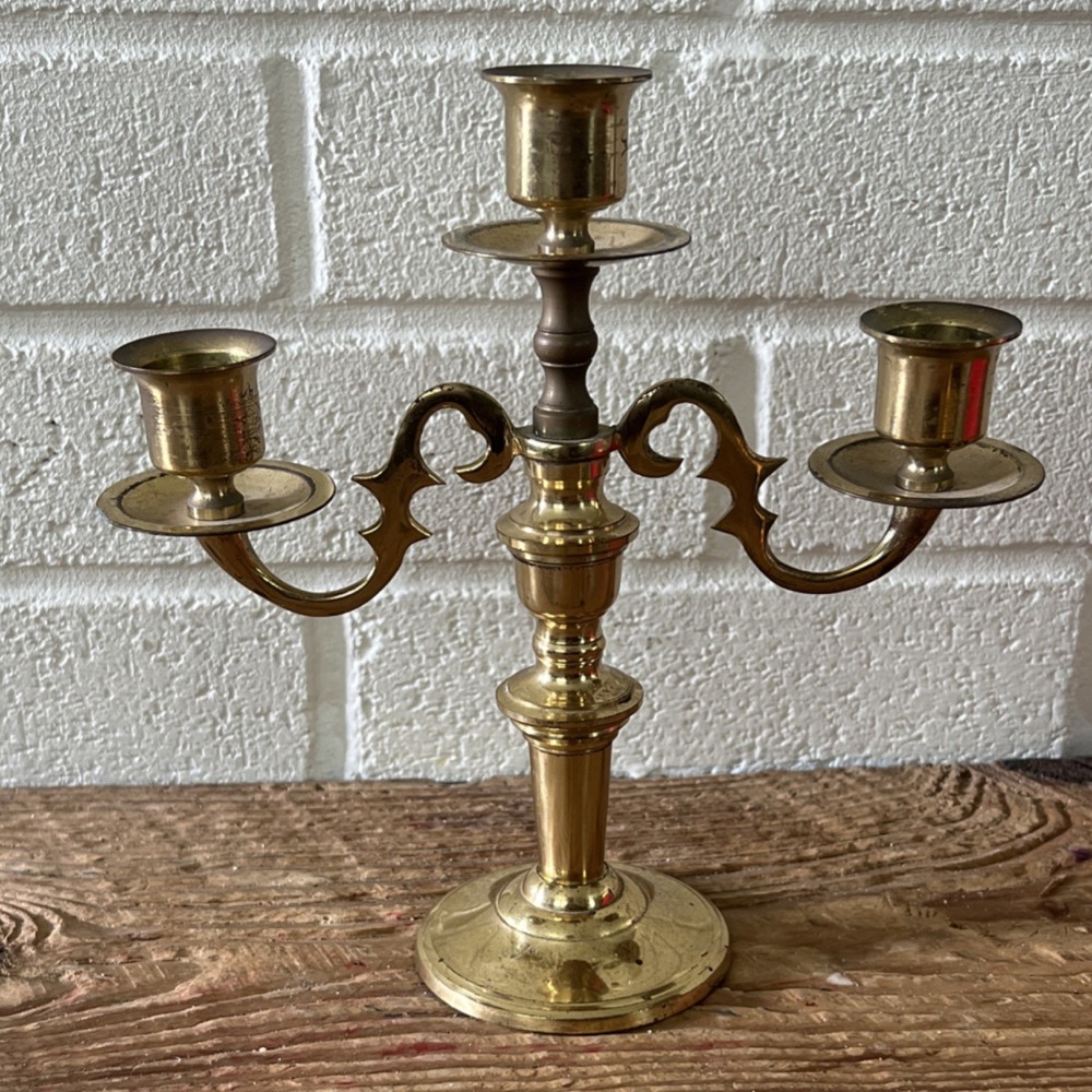Vintage Brass 3-Arm Candelabra Scroll Design Taper Candle Holder