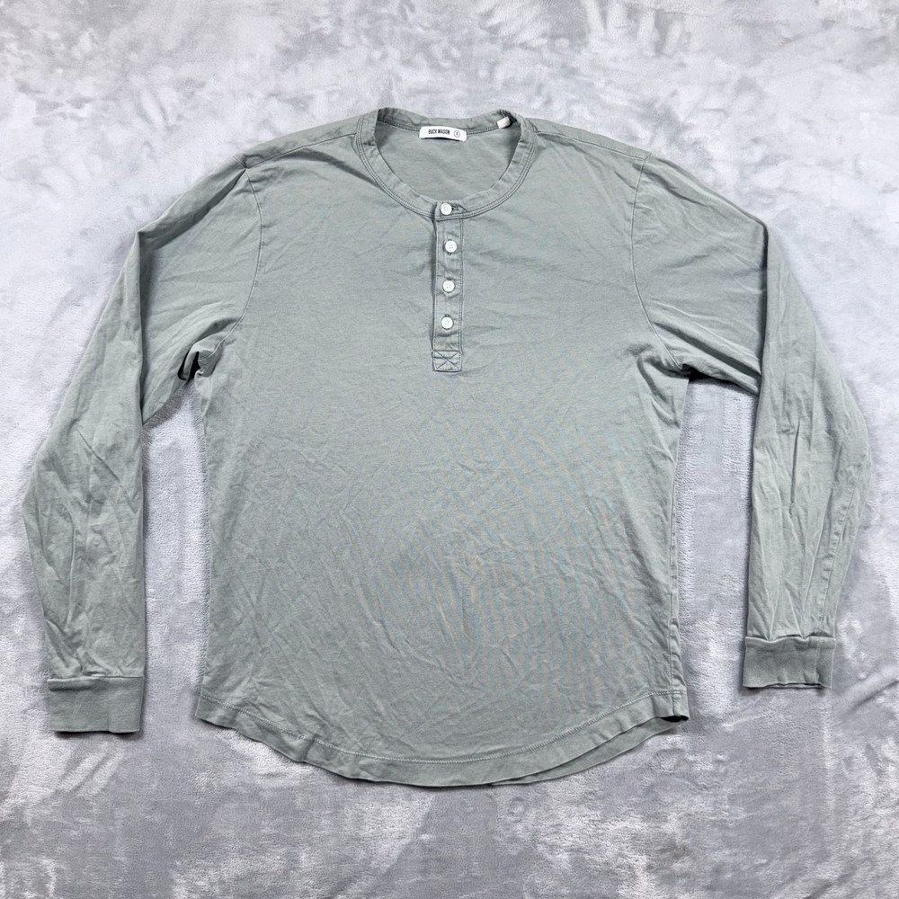 Buck Mason Henley Shirt Mens S Pale Green Long Sleeve Cotton Pullover Casual