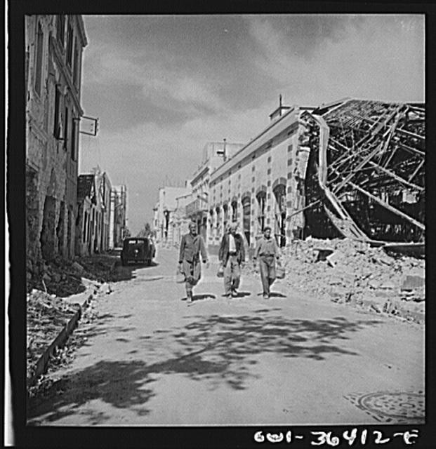 Photo:Naples Italy 1940s War Damage Rubble Street Soldiers
