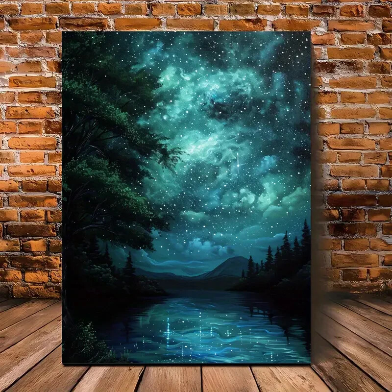 Vintage Stargazing Lake Wall Art  Canvas Unframed/Framed