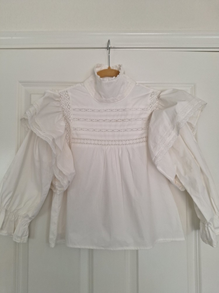 Meadows Women's Puff Sleeve Peasant Top Size 2 Elegant White Ruffled Blouse