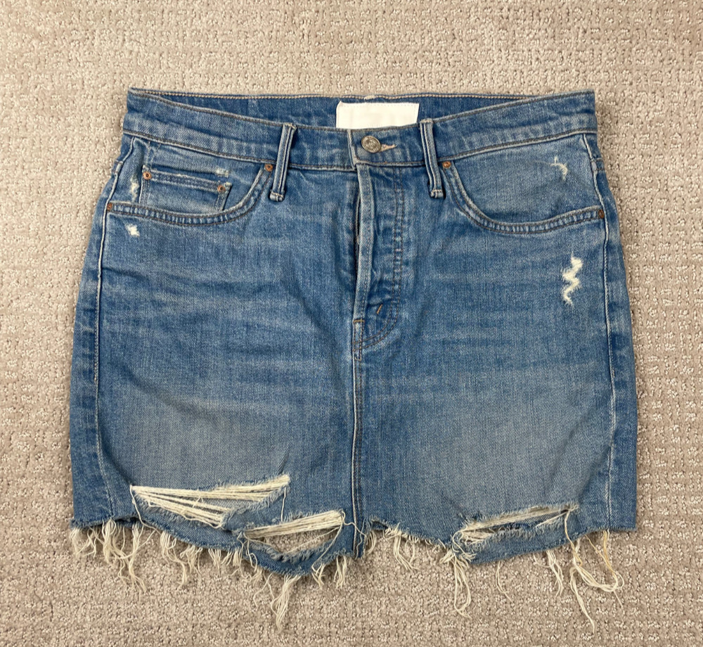 Mother Denim Skirt Womens Size 27 Vagabond Mini Fray Distressed Medium Wash Boho