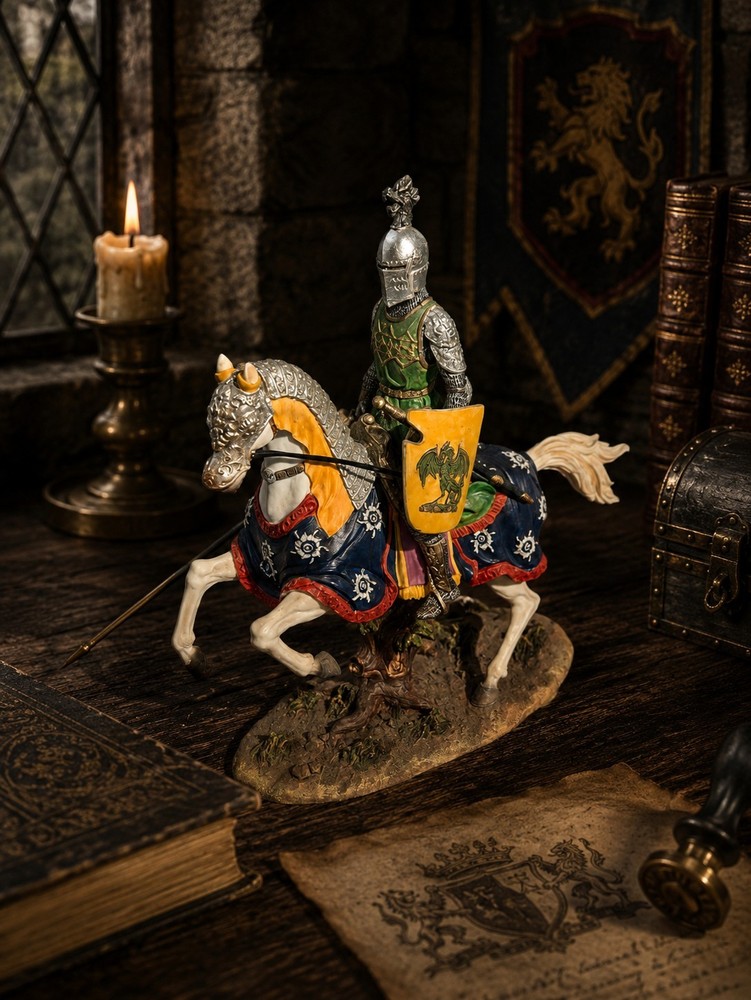 Vintage Summit Collection Medieval Knight Horse Figurine Green Yellow Lance...