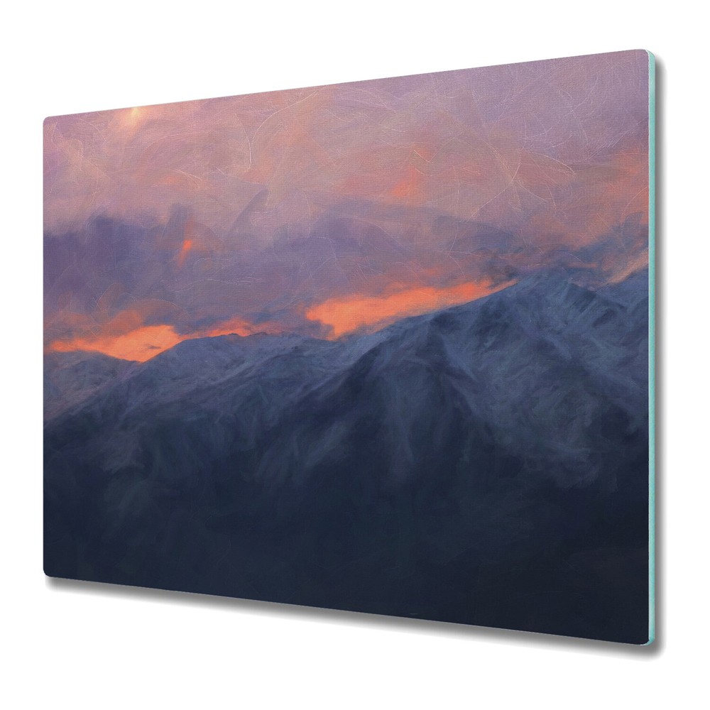 Glass Worktop Saver Dramatic Mountains In The Evening Painting Landscape 60x52