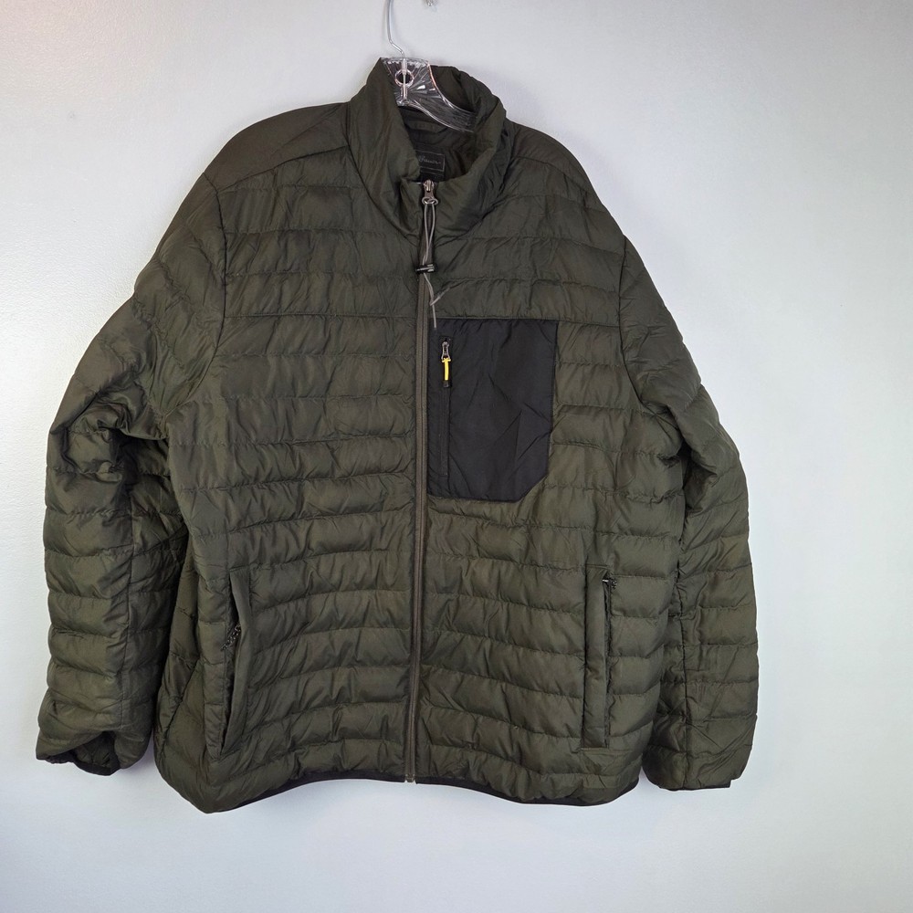 Eddie Bauer Mens Down Puffer Jacket 2XL Green Lightweight Packable