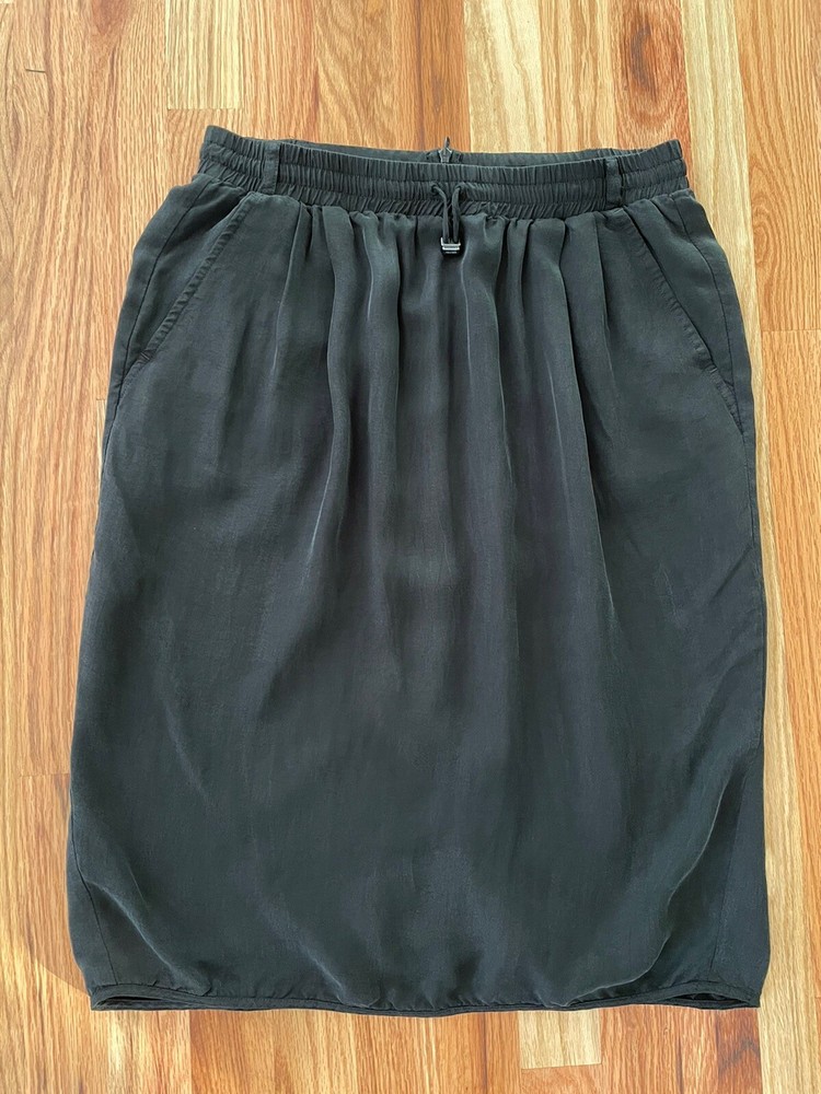 MaxMara Black Silk Blend Drawstring Waist Midi Skirt Made In Italy Luxury US 12