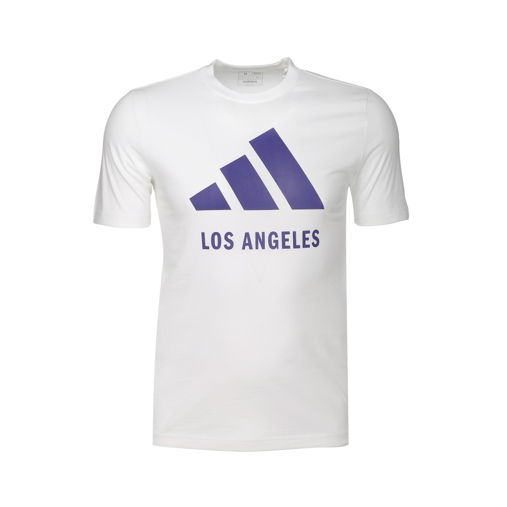 adidas Los Angeles Logo Crew Neck Short Sleeve T-Shirt Mens White Casual Tops JE