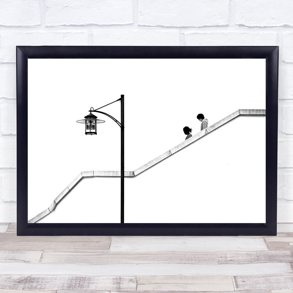 Graphic High Key High-Key Simple Lamp Light Street Stairs Wall Art Print