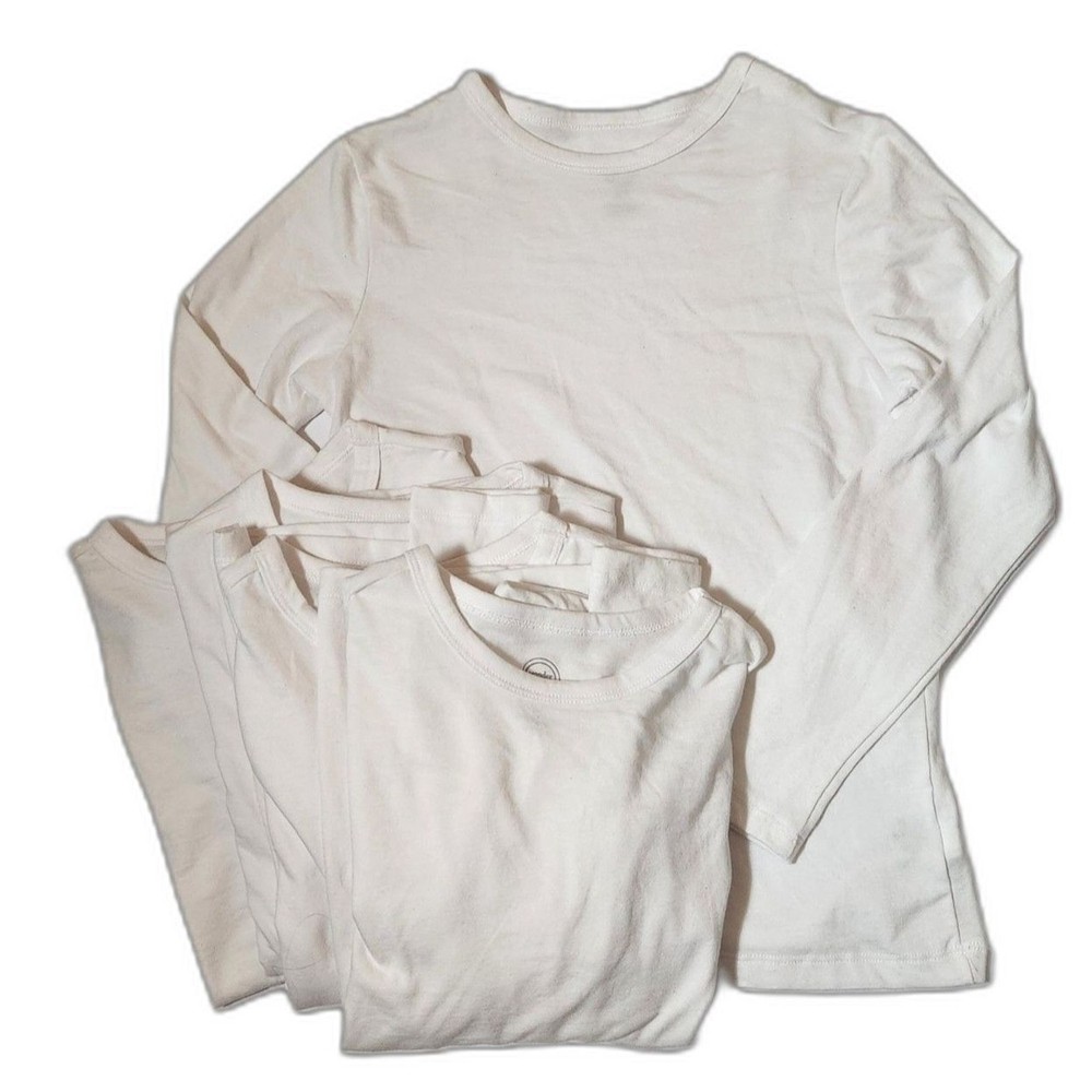 Wonder Nation Youth Large 10/12 White Long Sleeve Shirts 5 Pack NWT