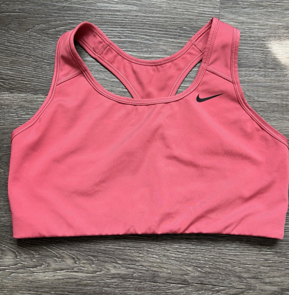 Nike Dri-FIT Sports Bra Pink Racerback Logo Fitted Wireless Size L