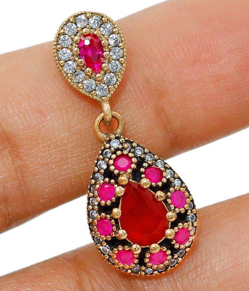 Ottoman Empire Inspired 2CT Treated Ruby 925 Sterling Silver Pendant BO20