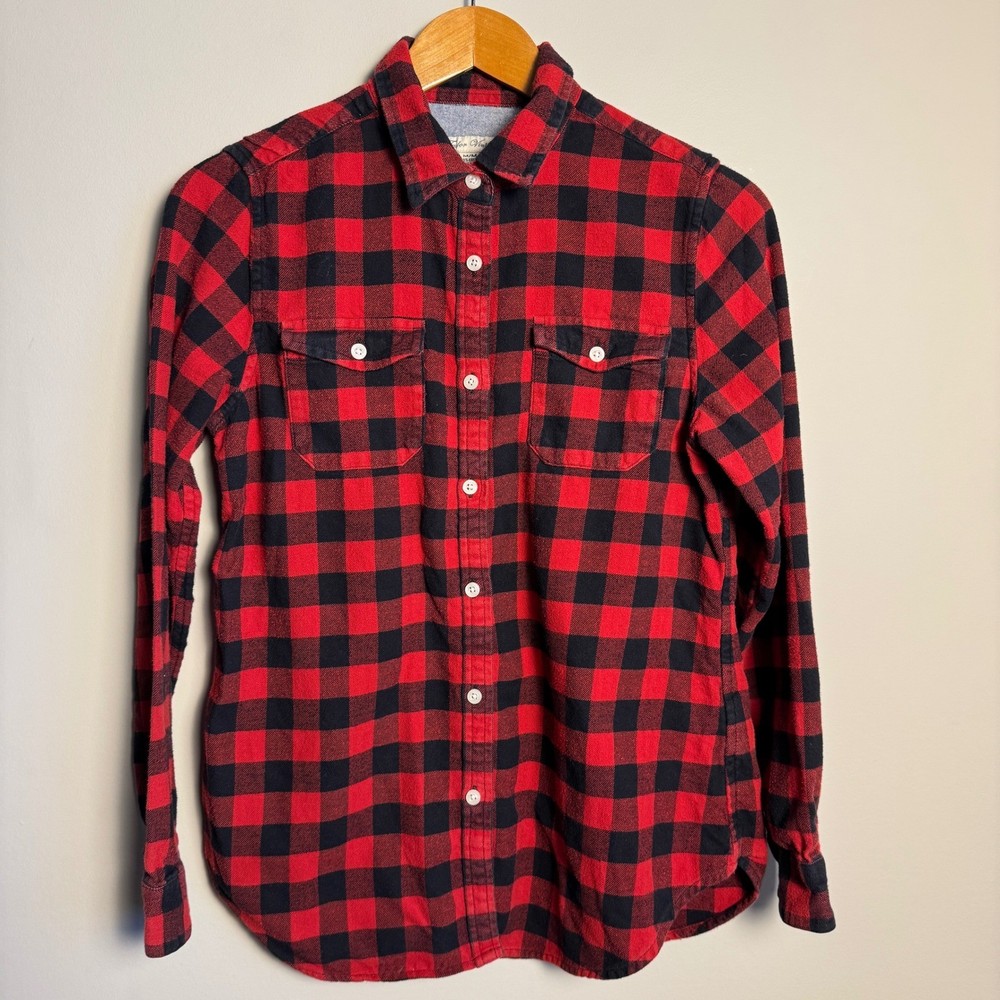 Tailor Vintage Womens Red Black Buffalo Plaid Flannel Button Shirt Size Medium